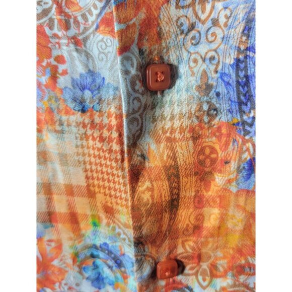 R. Lewis Orange Blue Contemporary Fit Size Large 100% Cotton Square Button Up - Picture 9 of 11